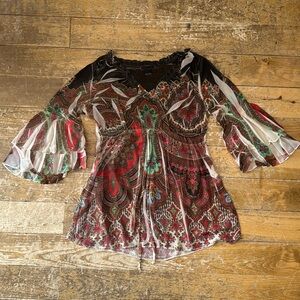 DB Sport Bohemian Paisley Print Sheer Women's Top NWOT
